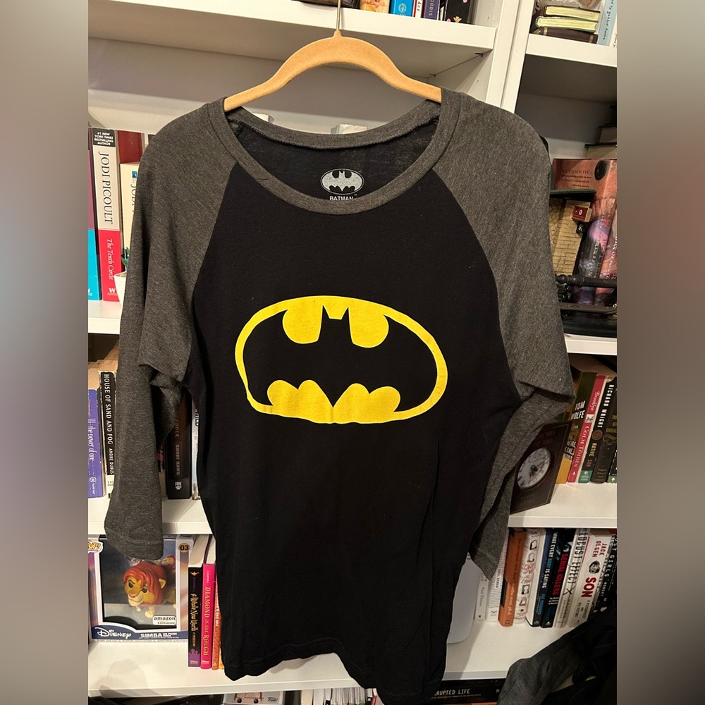 Batman Classic Logo Baseball Tee in Black